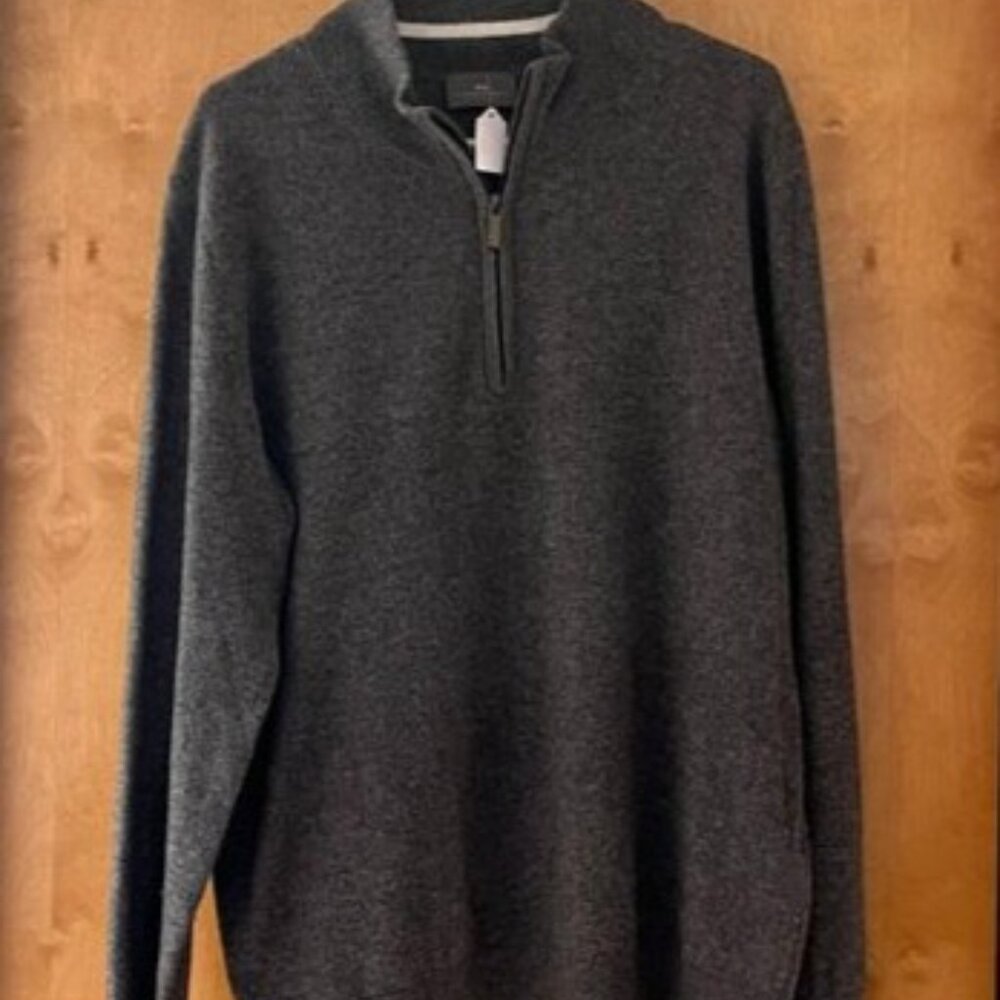 100% Cashmere 1/4 Zip Collared Sweater Jacket Men's Heather Grey M / L